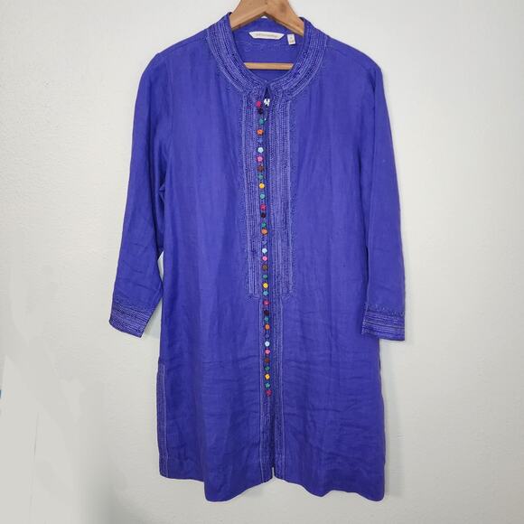 Soft Surroundings Desert Tunic Purple Linen Size M Cottage Boho Beach Zip Front - Picture 1 of 7